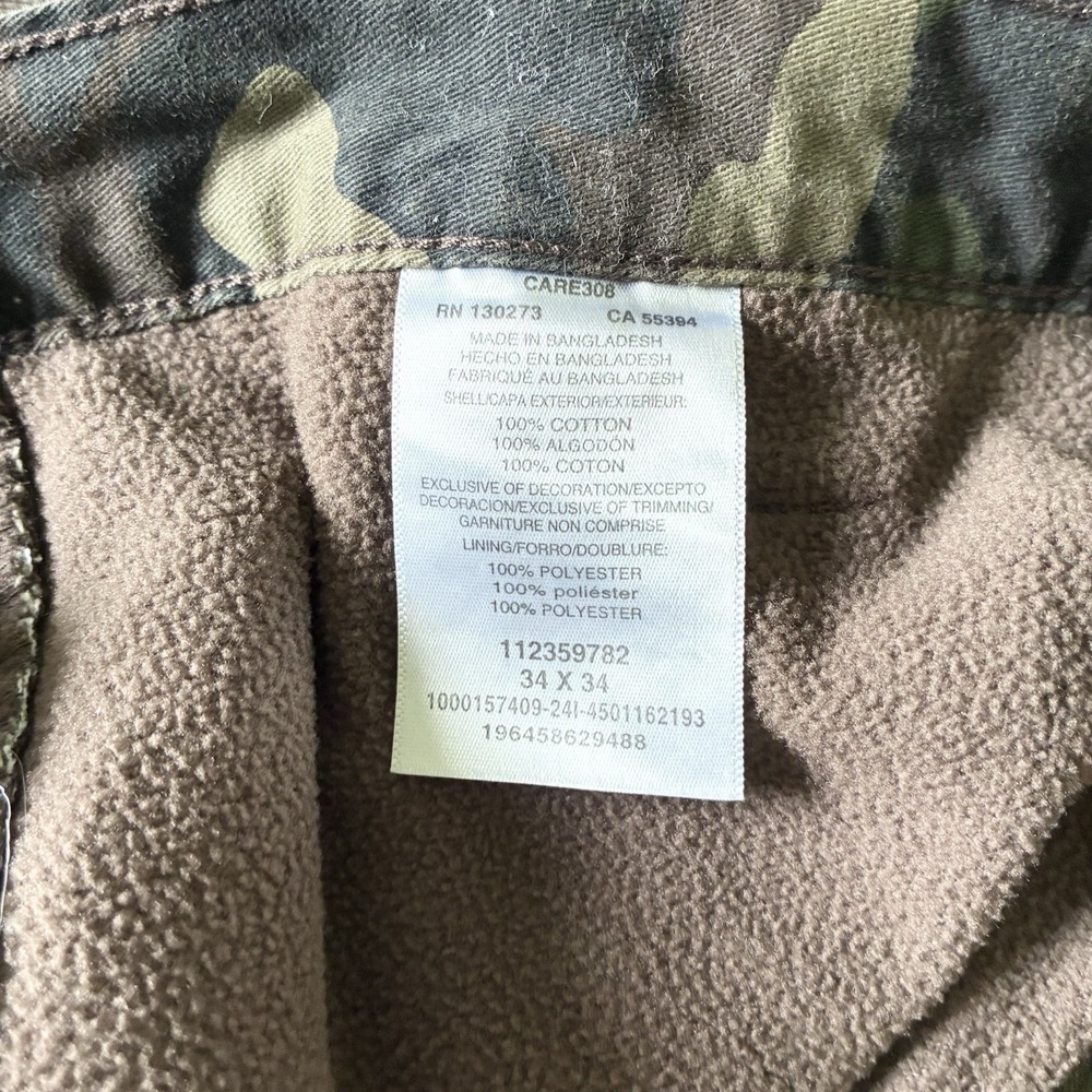 Wrangler Camo Camouflage Utility Cargo Pockets Fleece Lined Pants Mens 34x34 - Picture 6 of 6